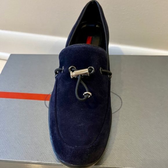 PRADA CALZATURE DONNA NAVY SUEDE TOGGLE LOAFERS DRIVERS SIZE 36 BRAND NEW - Picture 7 of 12